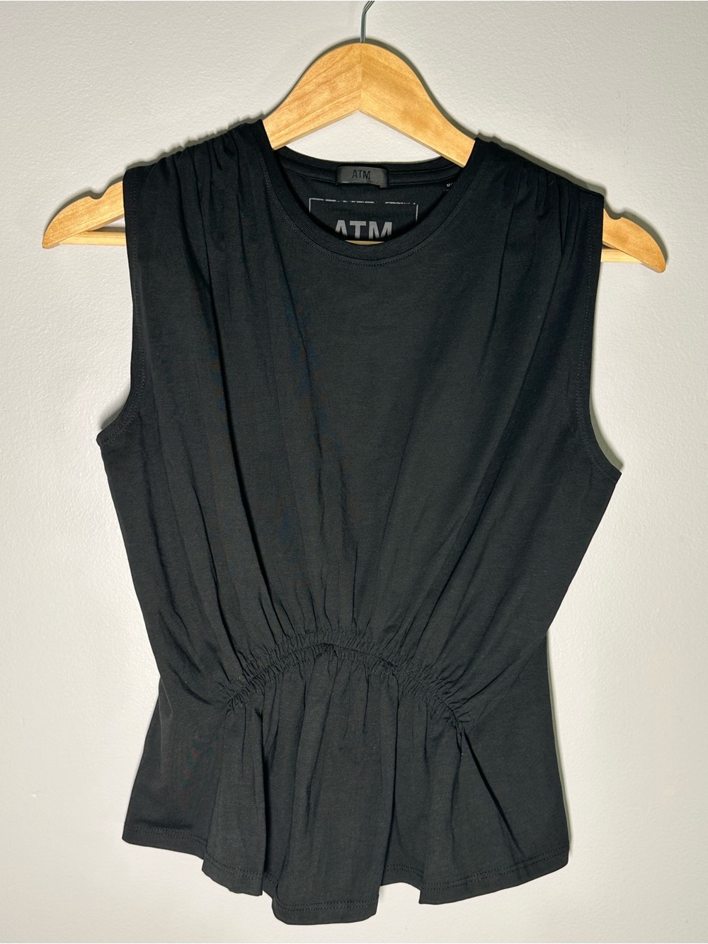 ATM Anthony Thomas Melillo Black Tuck Detail Sleeveless T-Shirt Medium